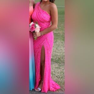 Bellas One shoulder sparkly pink gown